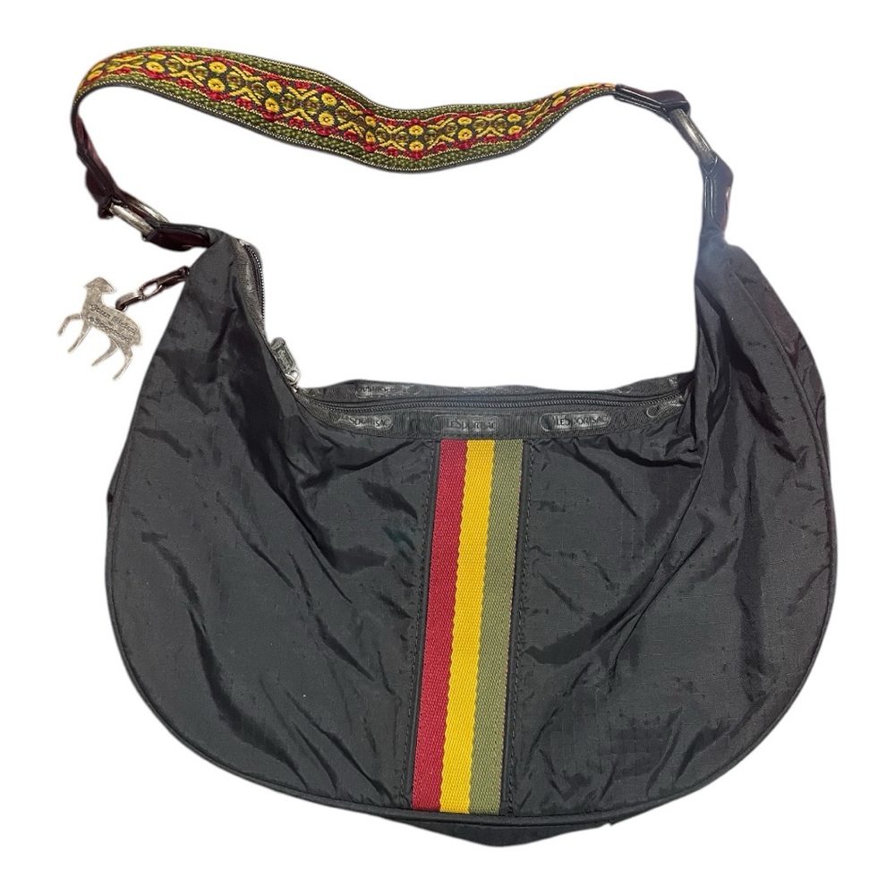 Lesportsac Black Hobo with Red, Yellow & Olive Stripe